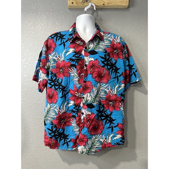 JOGAL Men's Short Sleeve Flower Casual Button Down Hawaiian Shirt‎ Floral XL - Picture 1 of 5